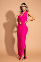 Cargar imagen en el visor de la galería, V-627  VESTIDO FUCSIA CUELLO