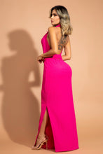 Cargar imagen en el visor de la galería, V-627  VESTIDO FUCSIA CUELLO