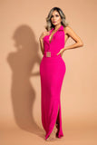 V-627  VESTIDO FUCSIA CUELLO