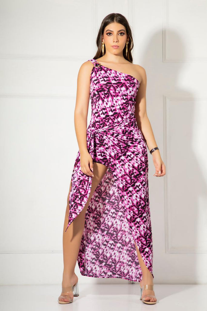 V-652F VESTIDO PAREO PICAPIEDRA ESTAMPADO FUCSIA