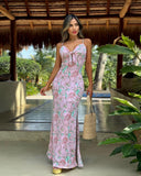 V-246-R VESTIDO SIRENA FLORAL ROSA