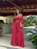 V.667-3N SET PANTALON FLUIDO ROJO ESTAMPADO