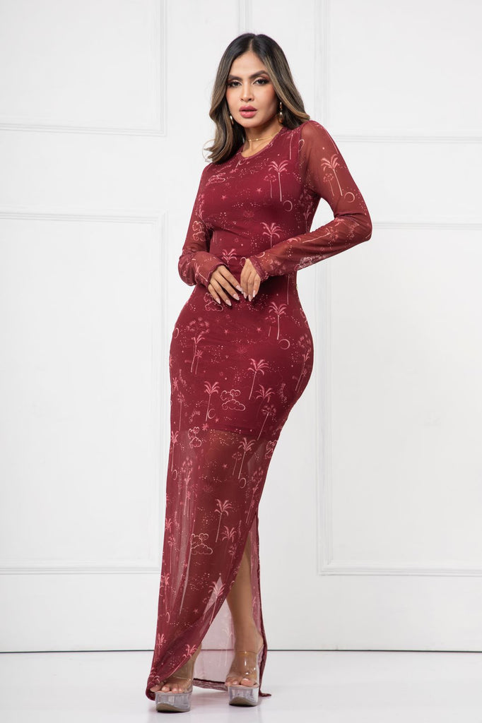 V-725V VESTIDO MAYATEX MANGA LARGA VINO