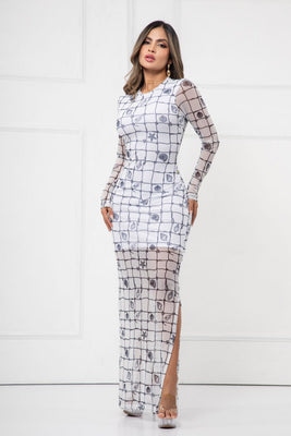 V-725B VESTIDO MAYATEX MANGA LARGA BLANCO