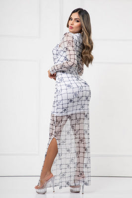 V-725B VESTIDO MAYATEX MANGA LARGA BLANCO