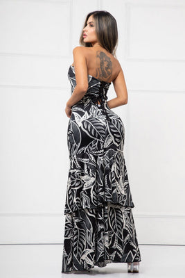 V-732 VESTIDO STRAPLES EN CAPAS