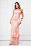V-732 VESTIDO STRAPLES EN CAPAS MANDARINA